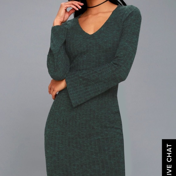 NWT Heather Forest Green Midi Bodycon Dress - Picture 1 of 4